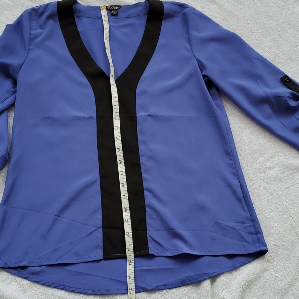 Guess 3/4 Sleeve Purple and Black V-Neck Blouse Women's Size M - Picture 6 of 7